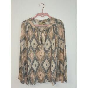 Elizabeth and James Pastel‎ Geometric Tie Neck Flare Sleeve Silk Shirt Small